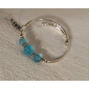 Crazy Girl Aqua Bracelet Nugget Sea Glass Silver Plated Memory Wire